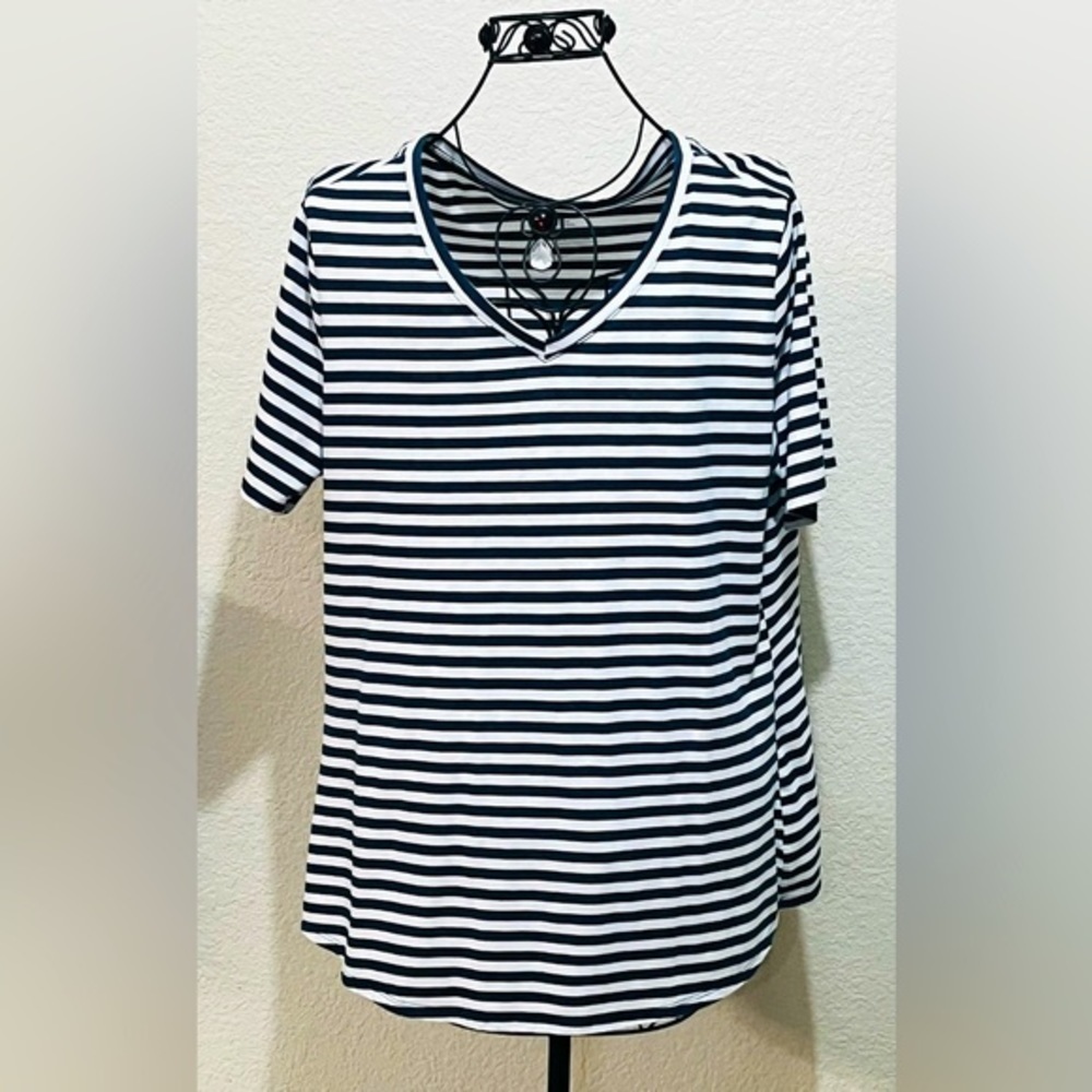 🟢 Terra & Sky Navy Blue and White Striped Shirt